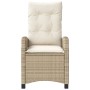 Silla de jardín reclinable con cojines ratán sintético beige