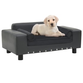 Sofá para perros felpa y cuero sintético gris oscuro 81x43x31cm