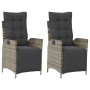 Sillones reclinables jardín con reposapiés 2 uds ratán PE gris