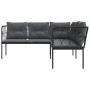 Sofá de jardín con cojines forma de L acero y textileno negro