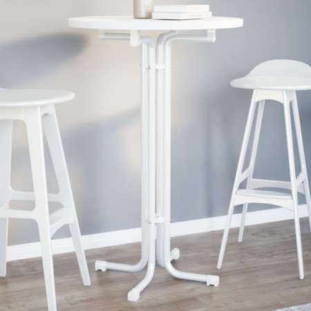 Mesa alta de comedor madera ingeniería y acero blanco Ø70x110cm en Mesas de cocina y de comedor | Comprar online en Foro24