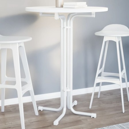 Mesa alta de comedor madera ingeniería y acero blanco Ø80x110cm en Mesas de cocina y de comedor | Comprar online en Foro24