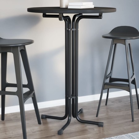Mesa alta de comedor madera ingeniería y acero negro Ø80x110 cm en Mesas de cocina y de comedor | Comprar online en Foro24