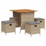 Set comedor de jardín 5 pzas con cojines ratán sintético beige