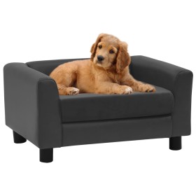 Sofá de perro felpa y cuero sintético gris oscuro 60x43x30 cm