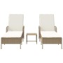Tumbona con cojín 2 pcs Beige 35 x 35 x 32cm ratán sintético