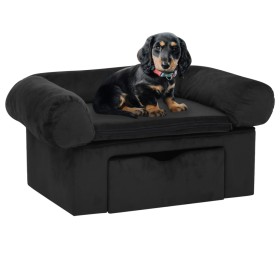 Sofá para perros con cajón felpa negro 75x50x38 cm