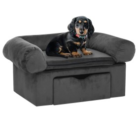 Sofá para perros con cajón felpa gris oscuro 75x50x38 cm