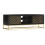 Mueble de TV madera maciza de mango negro y dorado 120x30x40 cm