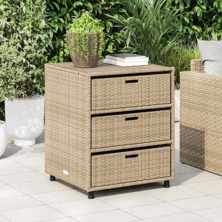 Armario de almacenaje de jardín ratán PE beige 55x59x69 cm