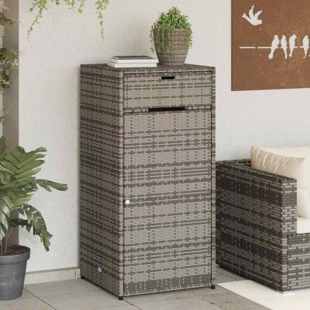 Armario de almacenaje de jardín ratán PE gris 55x55x111 cm