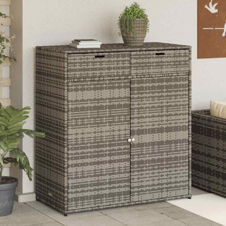 Armario de almacenaje de jardín ratán PE gris 105x55x113 cm