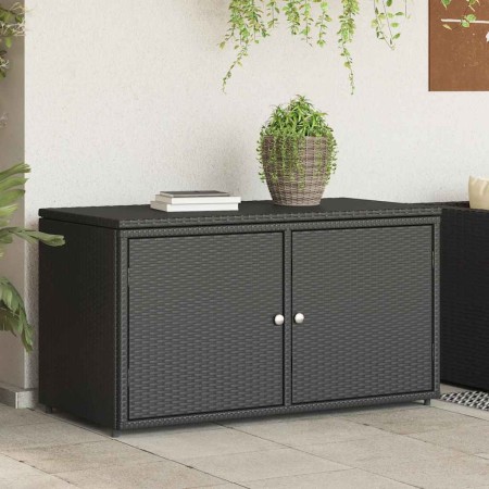 Armario de almacenaje de jardín ratán PE negro 110x55x60,5 cm