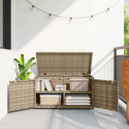 Armario de almacenaje de jardín ratán PE beige 110x55x60,5 cm