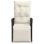 Sillón reclinable de jardín con cojines ratán sintético negro