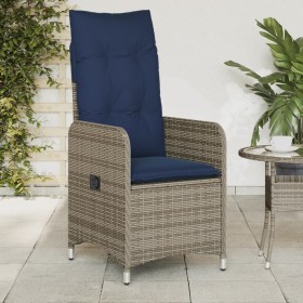 Silla de jardín reclinable con cojines de ratán sintético gris