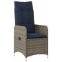Silla de jardín reclinable con cojines de ratán sintético gris