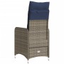 Silla de jardín reclinable con cojines de ratán sintético gris