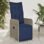 Silla de jardín reclinable con cojines de ratán sintético gris