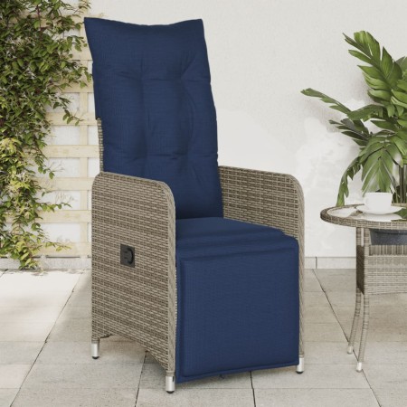 Silla de jardín reclinable con cojines de ratán sintético gris