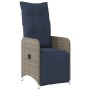 Silla de jardín reclinable con cojines de ratán sintético gris