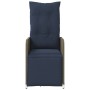Silla de jardín reclinable con cojines de ratán sintético gris