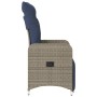 Silla de jardín reclinable con cojines de ratán sintético gris