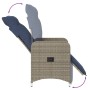 Silla de jardín reclinable con cojines de ratán sintético gris