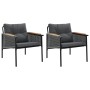 Sillas de jardín con cojines 2 unidades acero negro