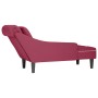 Tumbona con almohada y reposabrazo derecho terciopelo rojo vino