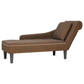 Tumbona con almohada reposabrazo derecho cuero sintético marrón Tumbona con almohada reposabrazo derecho cuero sintético marrón