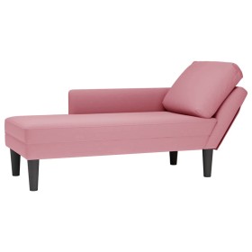 Tumbona con almohada y reposabrazo derecho terciopelo rosa