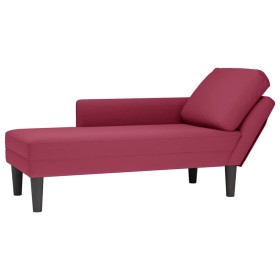 Tumbona con almohada y reposabrazo derecho terciopelo rojo vino