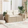 Sofá de jardín con cojines de 2 plazas ratán sintético beige