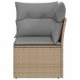 Sillón de esquina de jardín con cojines ratán sintético beige