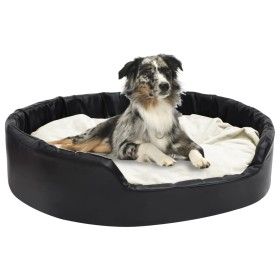 Cama de perros felpa y cuero sintético negro beige 99x89x21 cm