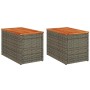 Mesas auxiliares de jardín 2 uds ratán madera gris 55x34x37 cm