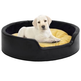 Cama de perros felpa cuero sintético negro amarillo 90x79x20 cm