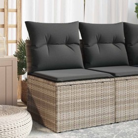 Silla jardín sin reposabrazos con cojines ratán PE gris claro