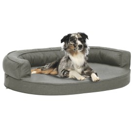 Colchón de cama de perro ergonómico aspecto lino gris 75x53 cm