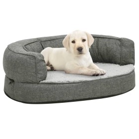 Colchón de cama de perro ergonómico aspecto lino gris 60x42cm