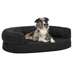 Colchón de cama de perro ergonómico aspecto lino negro 75x53cm