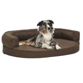Colchón de cama de perro ergonómico aspecto lino marrón 75x53cm