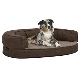 Colchón de cama de perro ergonómico aspecto lino marrón 75x53cm
