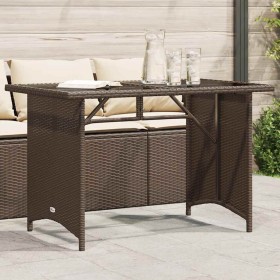 Mesa de jardín superficie vidrio ratán PE marrón 110x68x70 cm