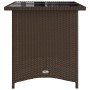 Mesa de jardín superficie vidrio ratán PE marrón 110x68x70 cm