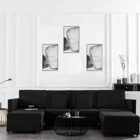 Sofá cama extraíble de 4 plazas tela negro Sofá cama extraíble de 4 plazas tela negro
