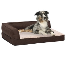 Colchón de cama de perro ergonómico aspecto lino marrón 60x42cm