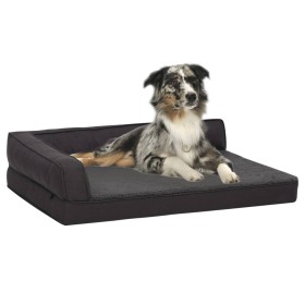Colchón de cama de perro ergonómico aspecto lino negro 60x42cm