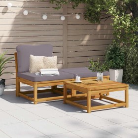Set de muebles para jardín 3 piezas con cojines madera acacia